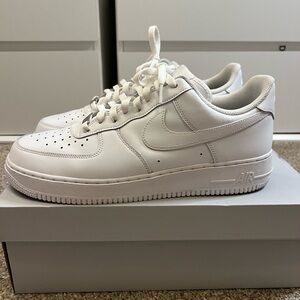 White Nike Air Force Ones, size 12 men. Worn 4-5x Great Condition.